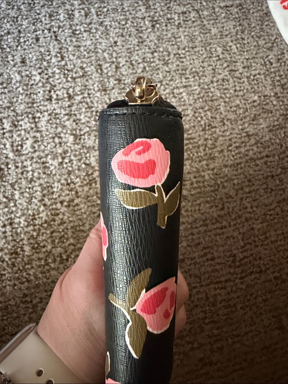 kate spade Black Pink Floral Zip-Around Wallet NWOT - Picture 4 of 14